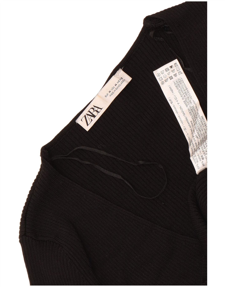 Женский укороченный топ Zara UK 12 с длинным рукавом, средний черный, вискоза