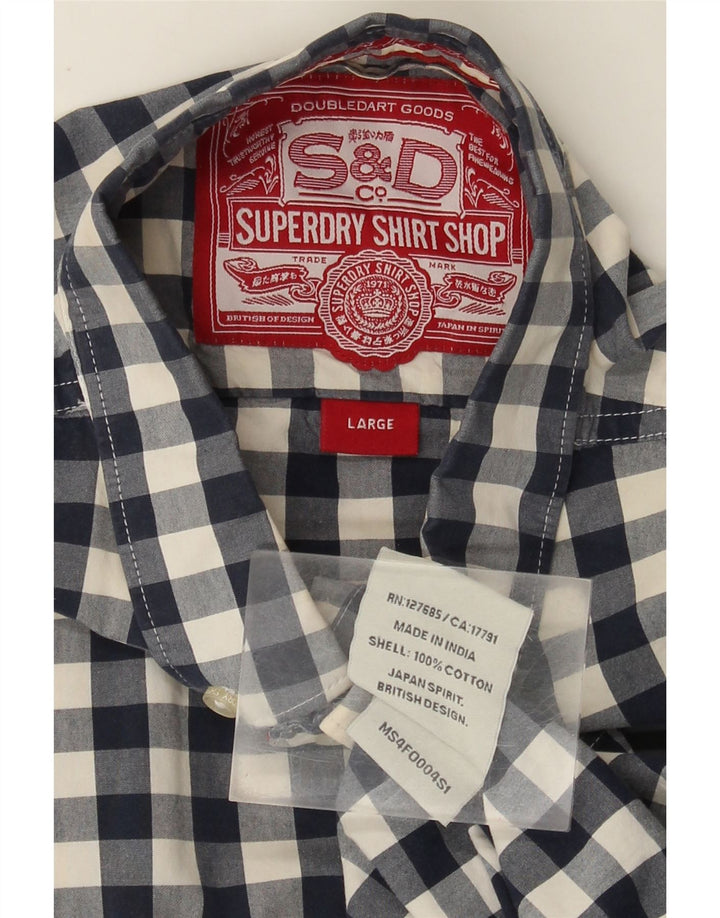 Мужская рубашка Superdry, большая темно-синяя хлопковая клетка в мелкую клетку