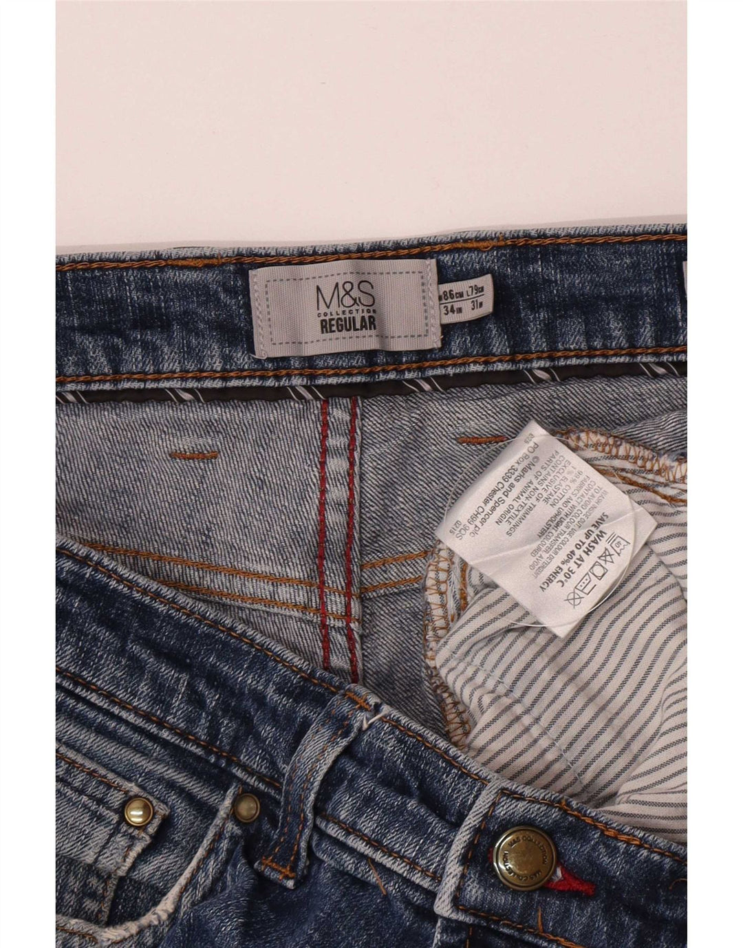 Мужские прямые джинсы Marks & Spencer W34 L29 синие, хлопок