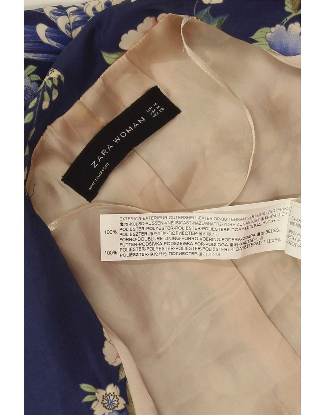 Женский укороченный пиджак на 1 пуговице Zara UK 14, средний темно-синий с цветочным принтом