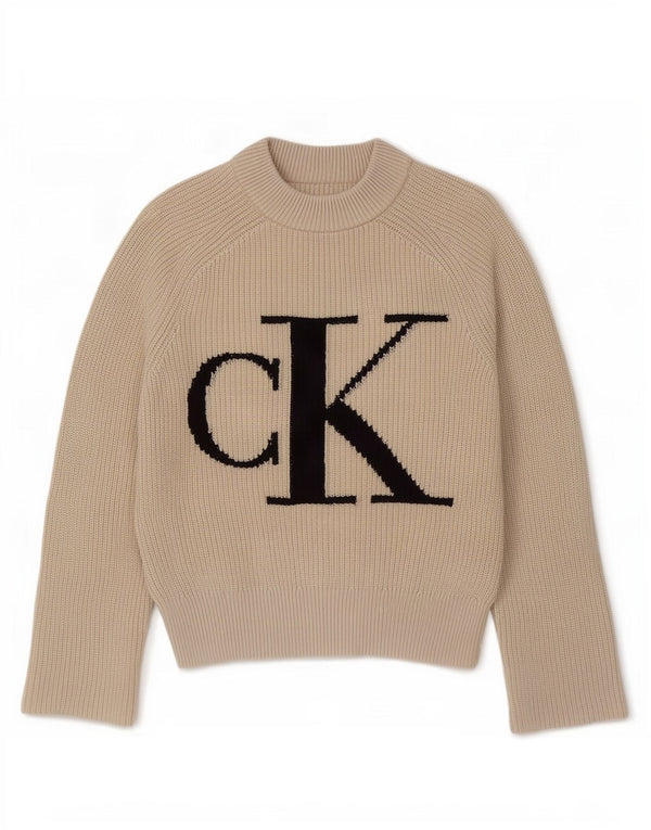 Женский джемпер свободного кроя Calvin Klein Jeans с высоким воротником, Великобритания 6 XS, бежевый