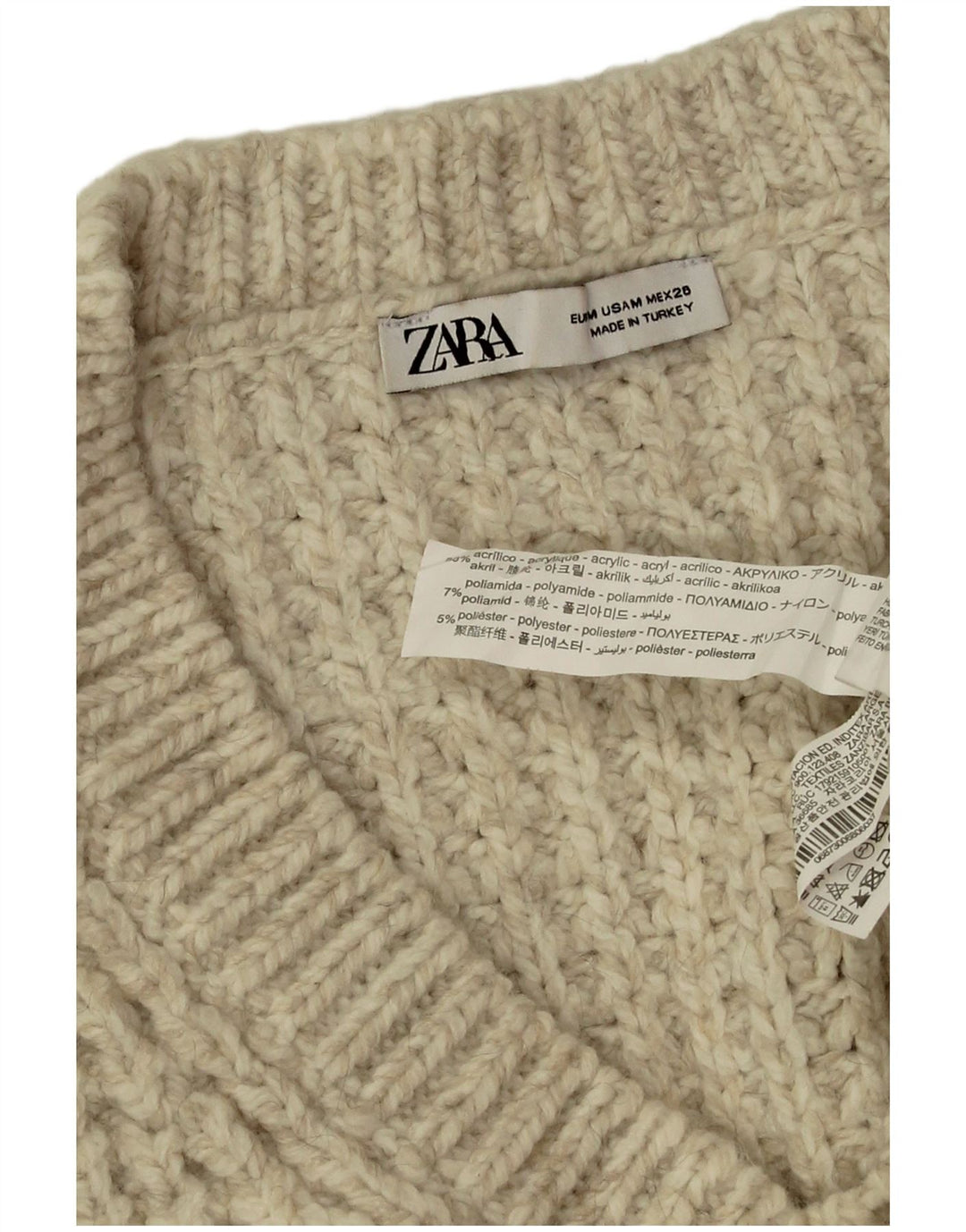 Женский свободный джемпер с v-образным вырезом Zara UK 14, средний бежевый акрил