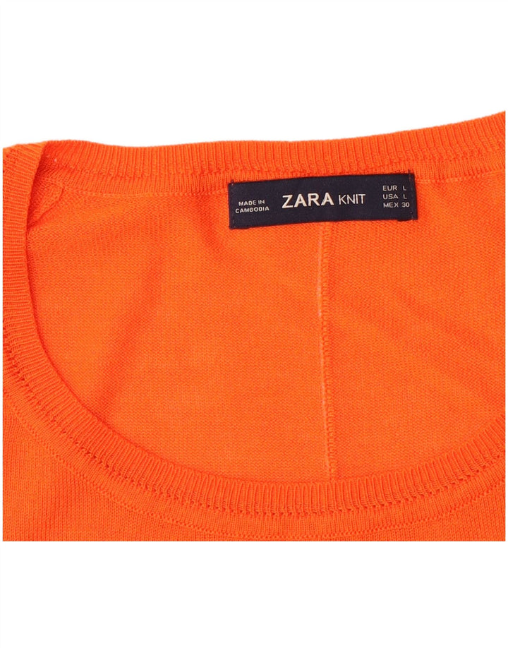 ZARA Womens Crew Neck Jumper Sweater UK 16 Large Orange