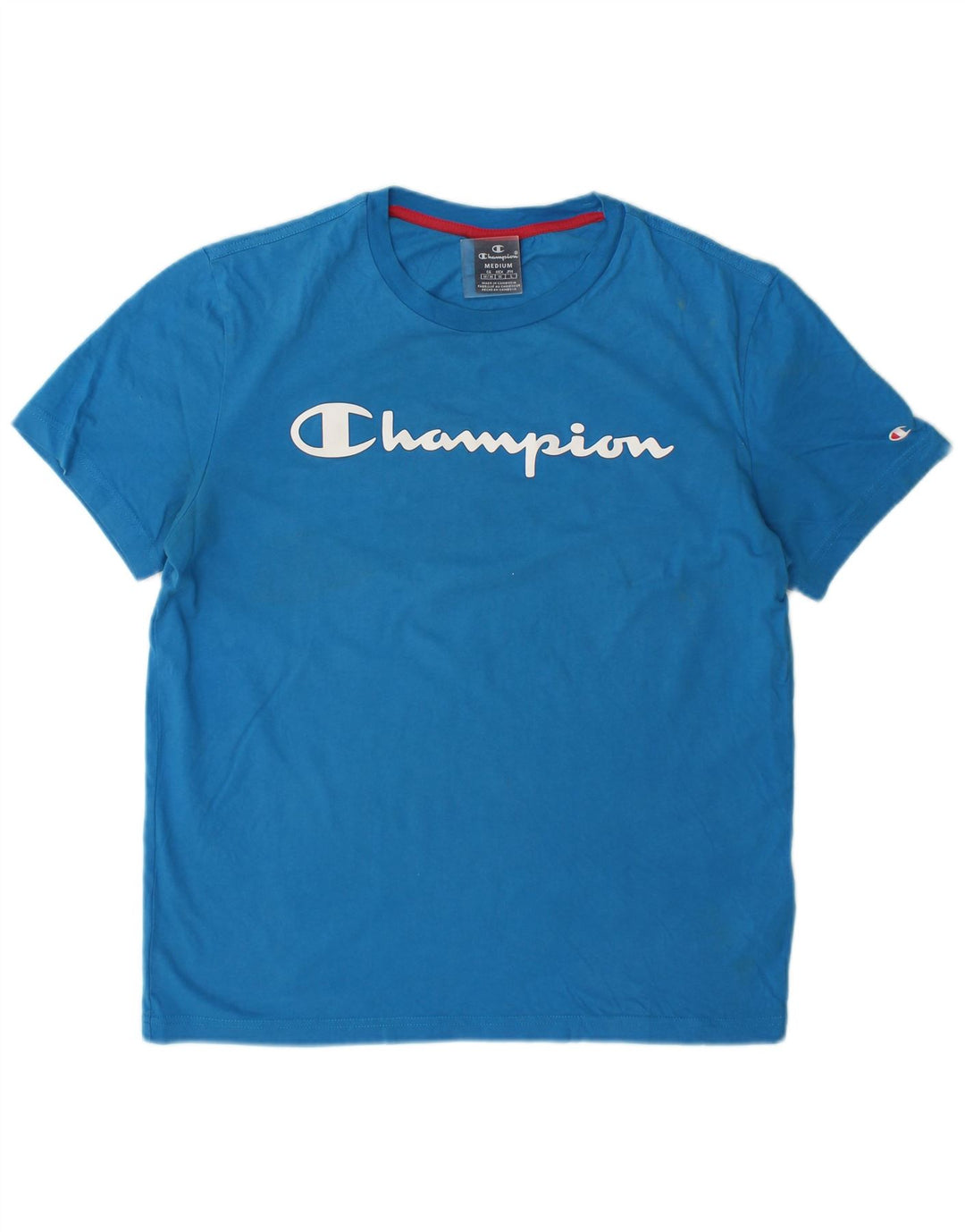 Мужская футболка с рисунком Champion, хлопковый топ среднего синего цвета