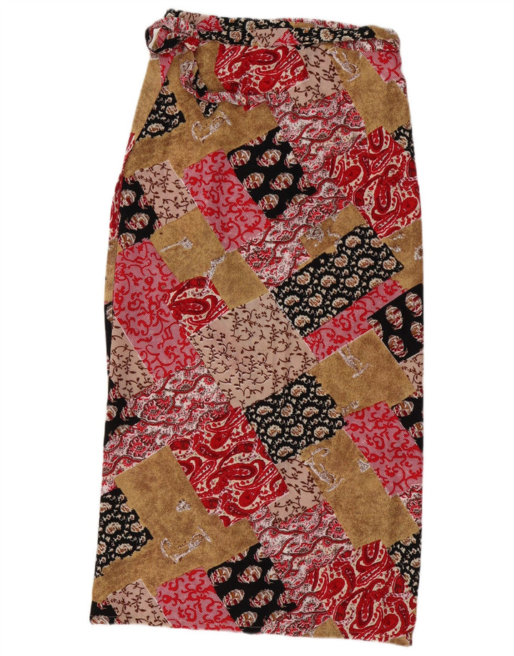 VINTAGE Женская длинная юбка с запахом W30, средняя разноцветная лоскутная вискоза