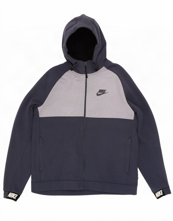 Мужской свитер с капюшоном и молнией с графическим рисунком Nike XL, темно-синий, хлопок с цветными блоками