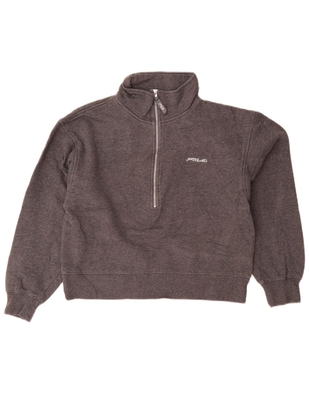 Женский укороченный свитшот с воротником на молнии Fila Oversized UK 10, маленький серый цвет