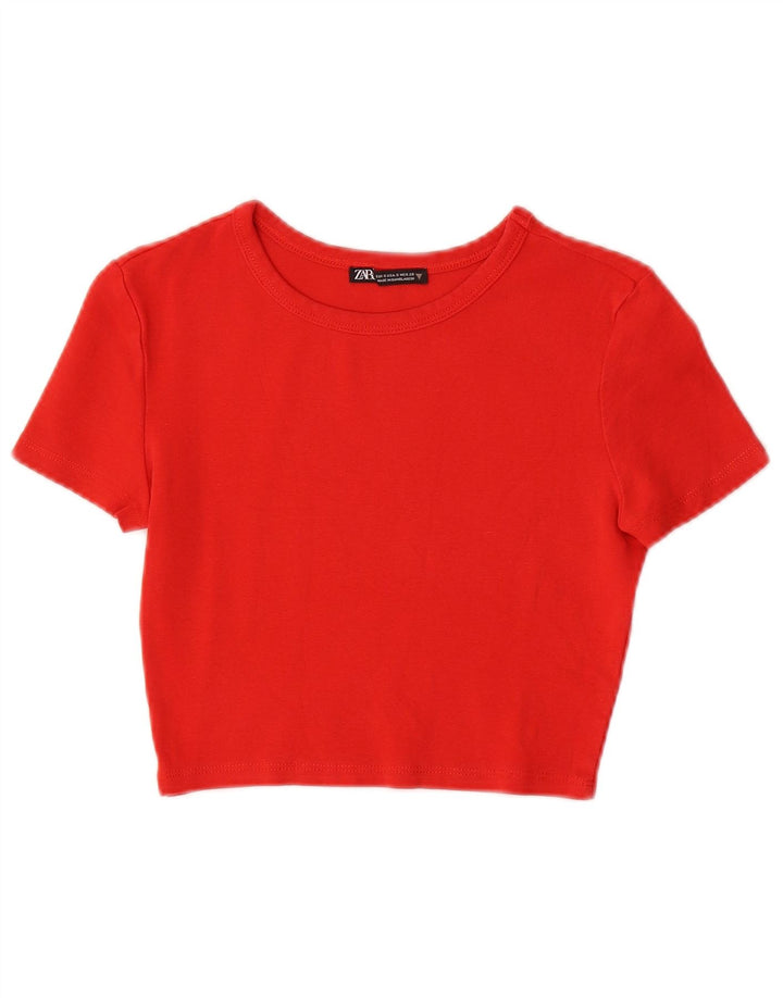 Женская укороченная футболка ZARA UK 8, маленькая красная