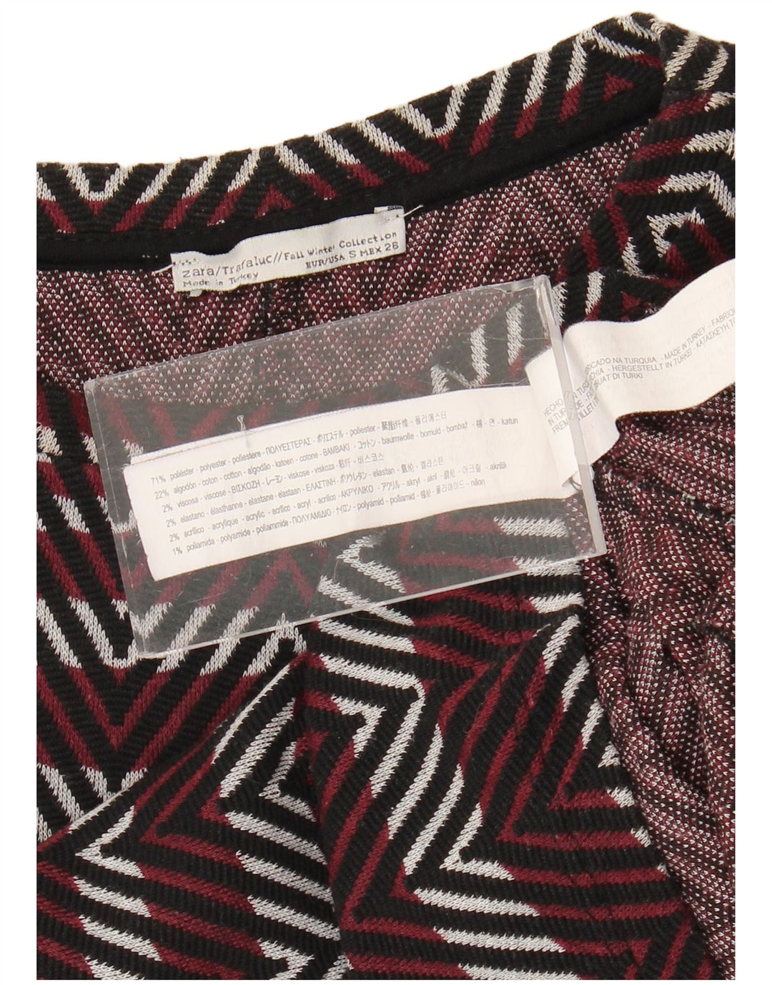 Женское базовое платье Zara Trafaluc UK 8, маленький бордовый полиэстер с шевроном