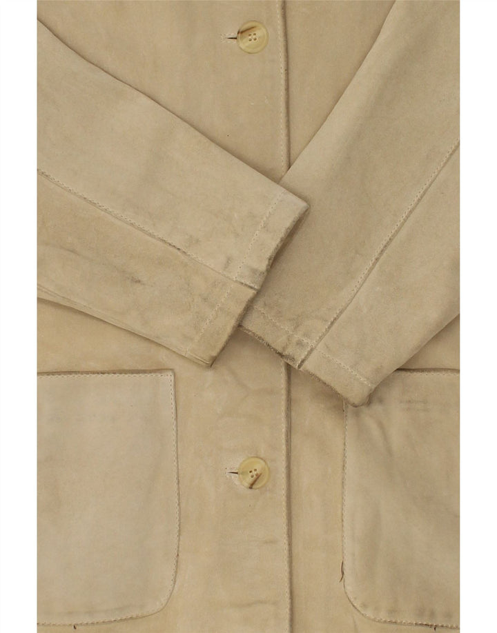 VINTAGE Womens Oversized Leather Jacket UK 10 Small Beige Leather Vintage Vintage and Second-Hand Vintage from Messina Hembry 