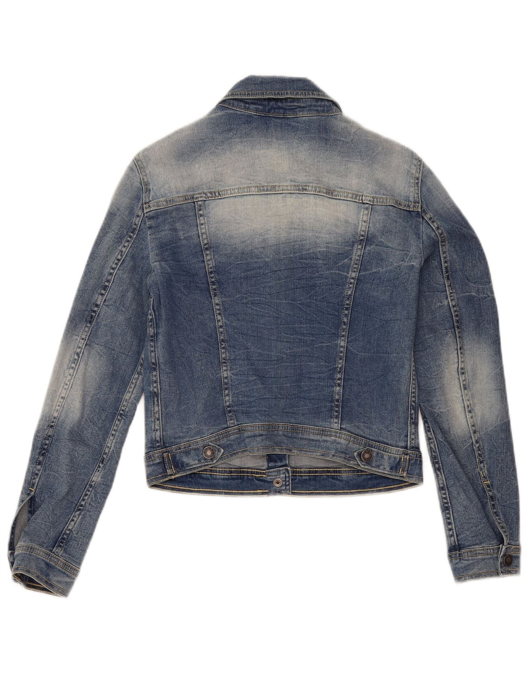 Женская укороченная джинсовая куртка Benetton UK 10, маленькая, синяя, хлопок