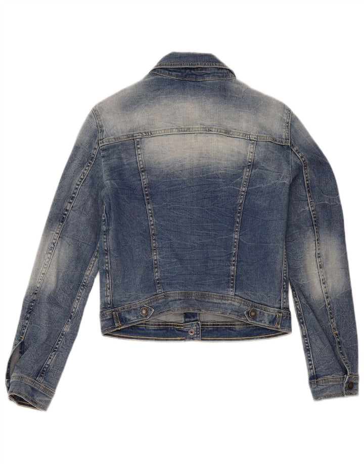 Женская укороченная джинсовая куртка Benetton UK 10, маленькая, синяя, хлопок