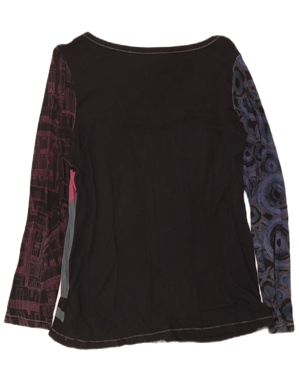 Женский топ Desigual с длинным рукавом и рисунком, UK 14, средний черный, вискоза с цветочным принтом