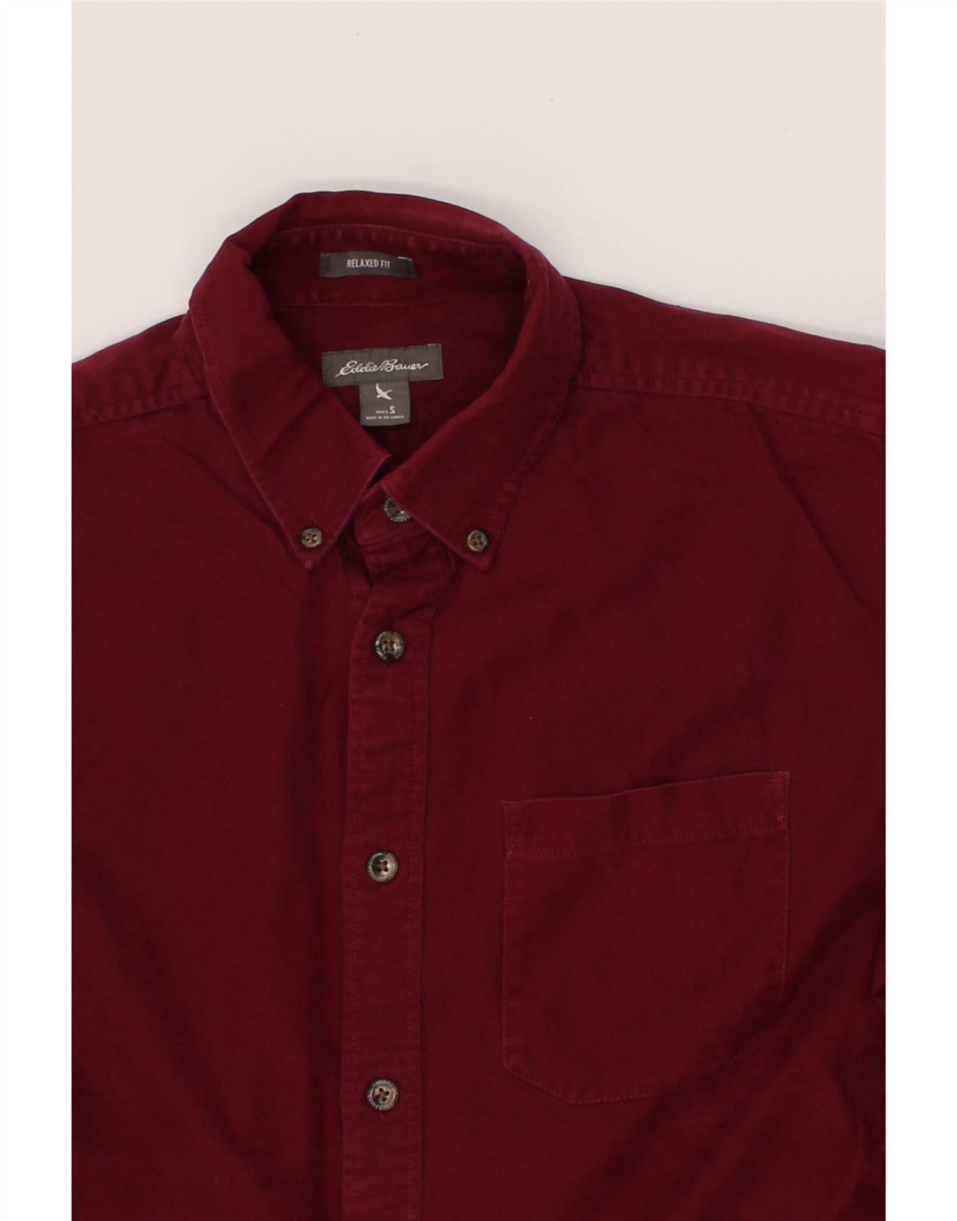 EDDIE BAUER Mens Relaxed Fit Shirt Small Maroon Cotton Vintage Eddie Bauer and Second-Hand Eddie Bauer from Messina Hembry 