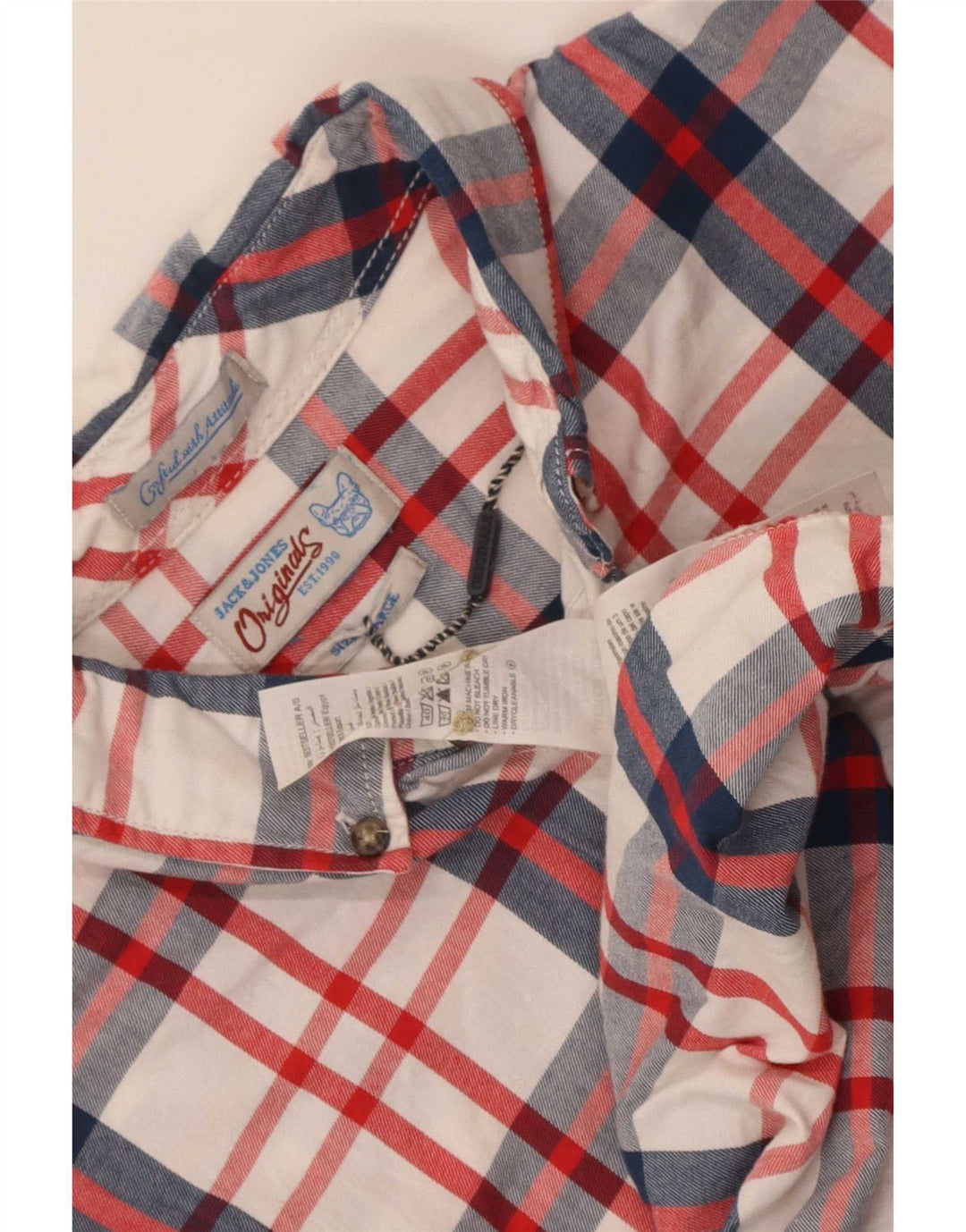 Мужская рубашка с коротким рукавом Jack & Jones, большая белая хлопковая клетка
