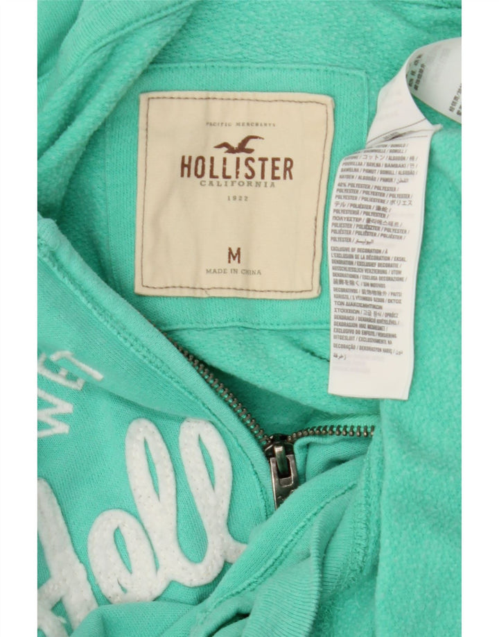 HOLLISTER Женский свитер с капюшоном на молнии с графическим рисунком UK 14, средний бирюзовый хлопок