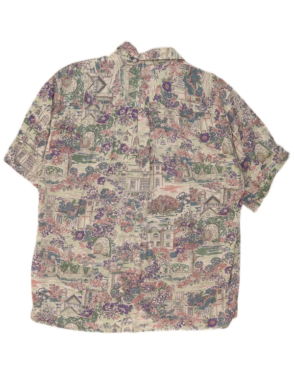 ELEGANCE Мужская рубашка с коротким рукавом, размер 41/42, большая, разноцветная, с цветочным принтом