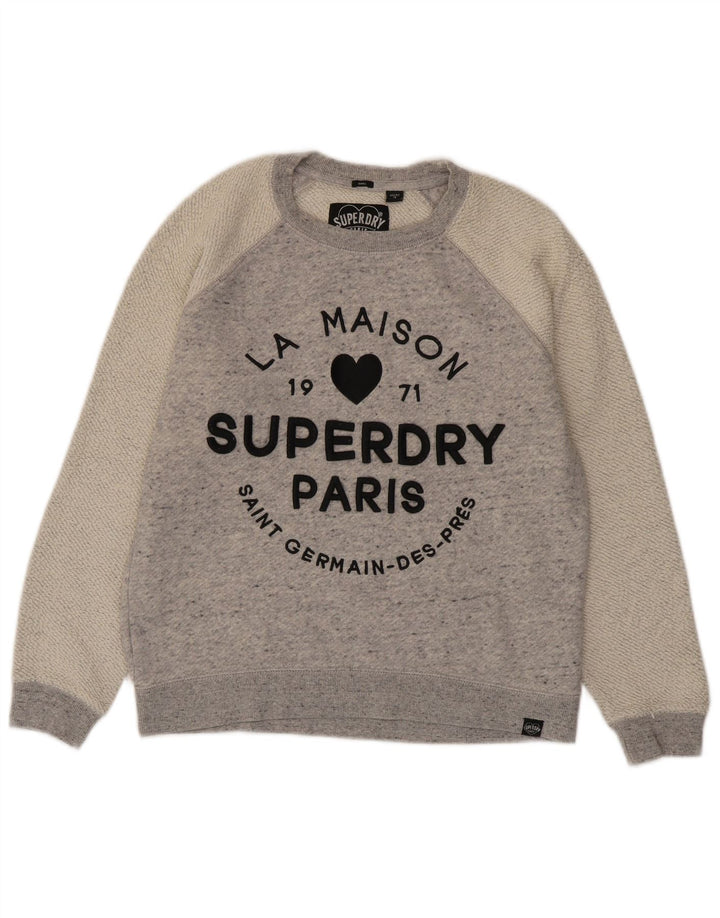 Женский свитер с рисунком Superdry UK 10, маленький серый с цветными блоками