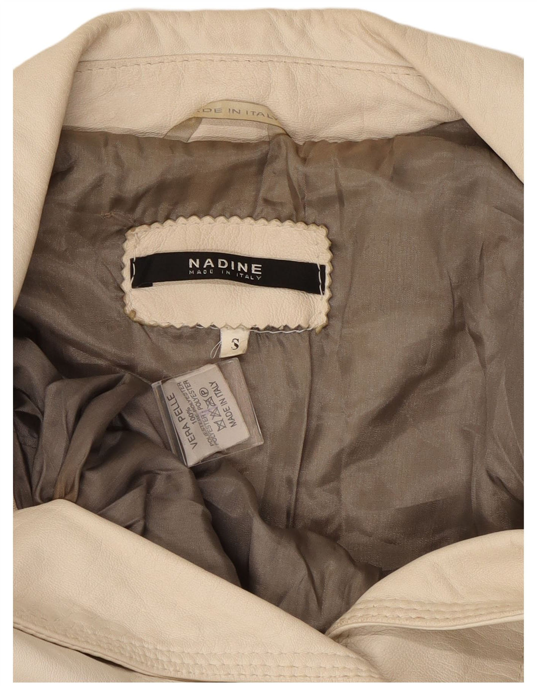 NADINE Женский кожаный пиджак на 3 пуговицах, Великобритания 10, маленький белый кожаный