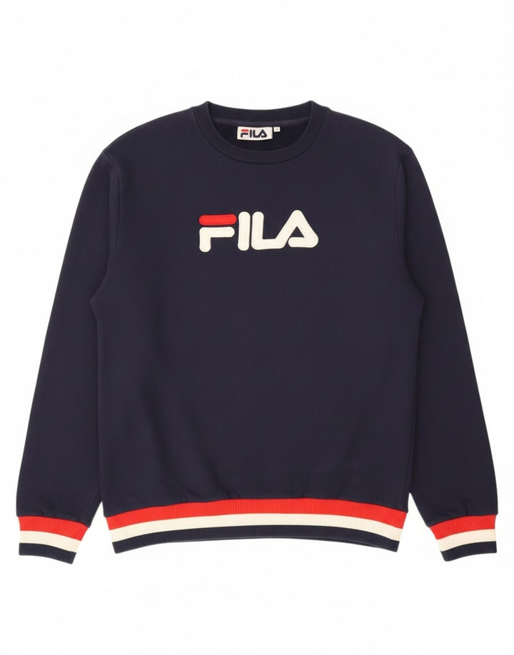 Мужской свитшот с рисунком Fila, средний темно-синий хлопковый джемпер