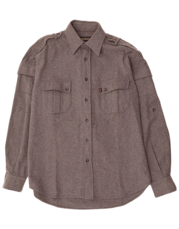 Napapijri Mens Geographic Military Flannel Shirt XL Grey Wool