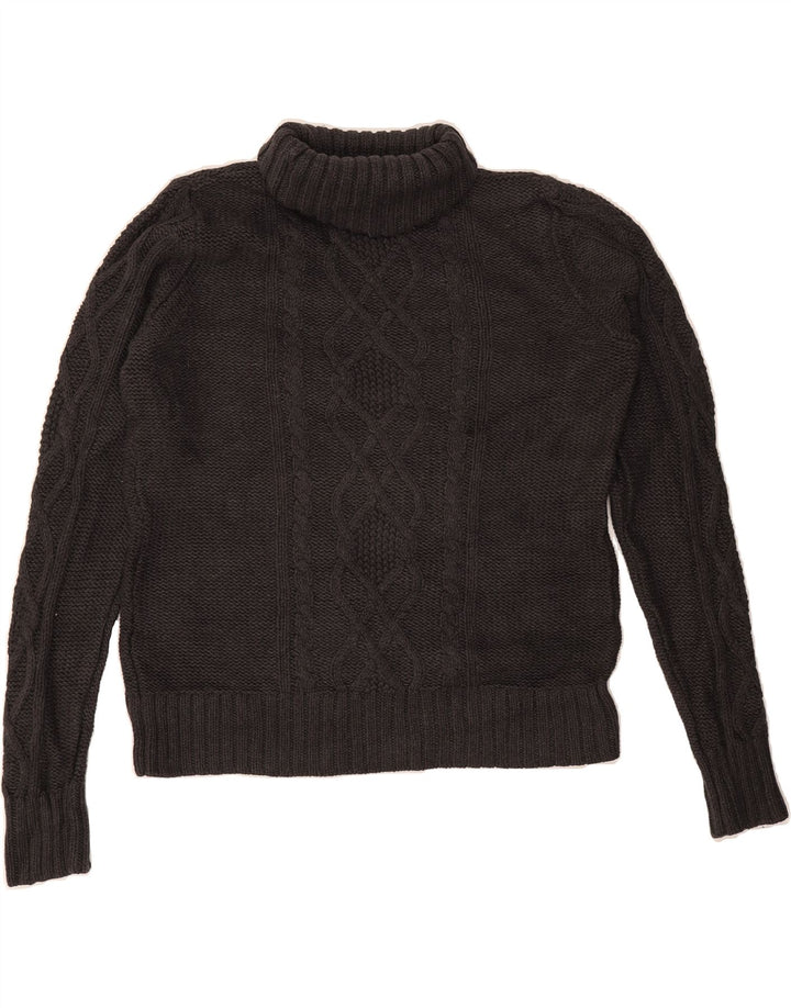 EDDIE BAUER Womens Crop Roll Neck Jumper Sweater UK 14 Medium Grey Cotton Vintage Eddie Bauer and Second-Hand Eddie Bauer from Messina Hembry 