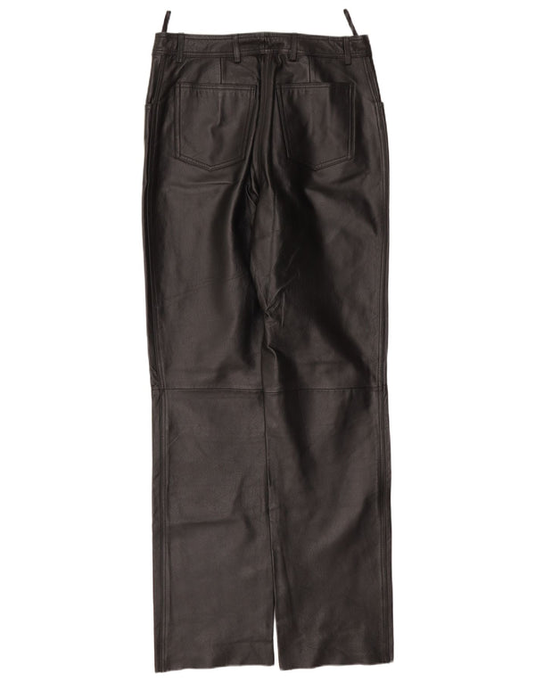 Винтажные женские прямые кожаные брюки UK 16, большие W34 L33, черные кожаные