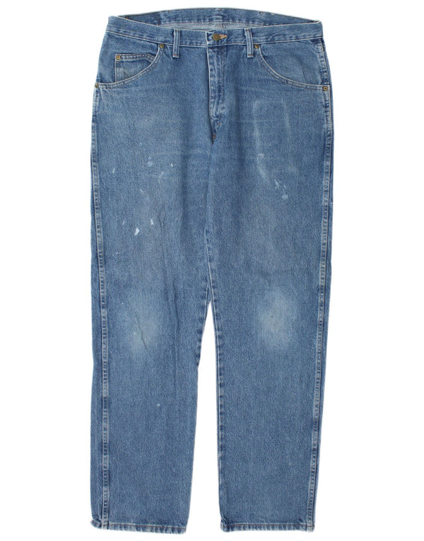 Мужские потертые зауженные джинсы Wrangler стандартного кроя W36 L32, синий хлопок