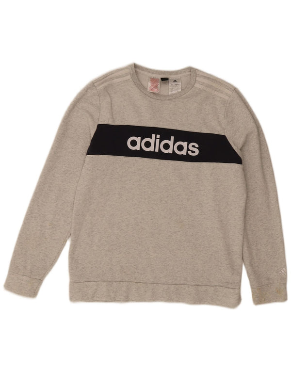 Футболка Adidas с рисунком для мальчиков, топ 15–16 лет, серая, хлопковая, с цветными блоками, спортивная