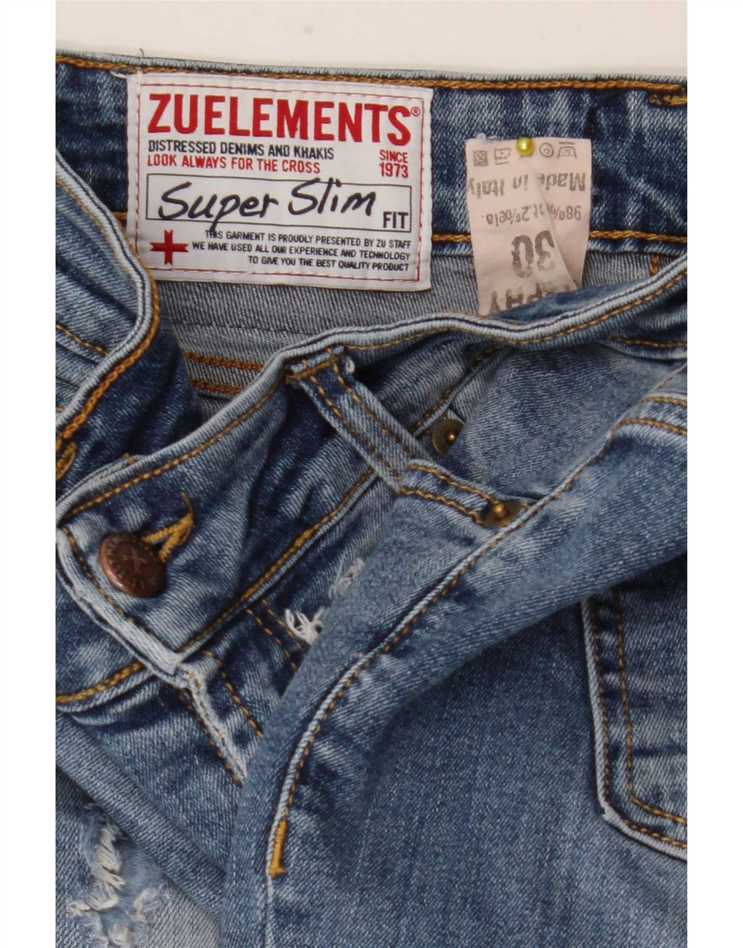 Женские потертые супертонкие джинсы Zu Elements W30 L28, синий хлопок