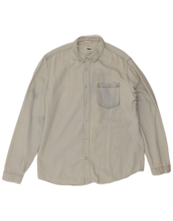 Мужская джинсовая рубашка Zara XL, синяя, хлопок
