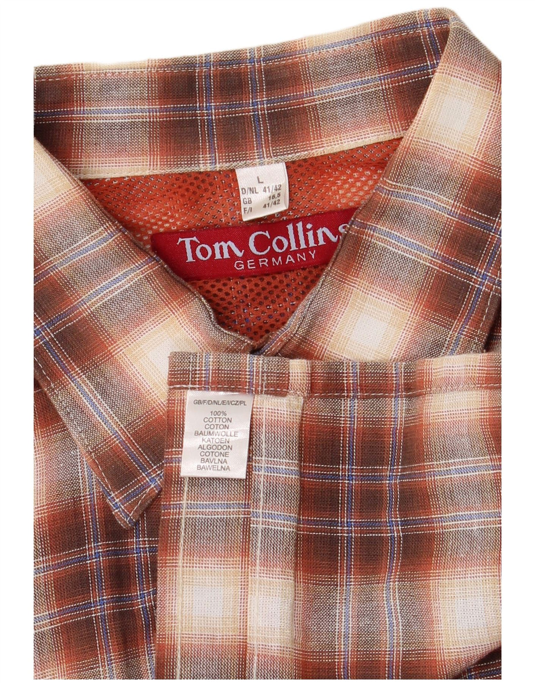 Мужская рубашка Tom Collins, размер 16, 41/42, большая коричневая клетка, хлопок