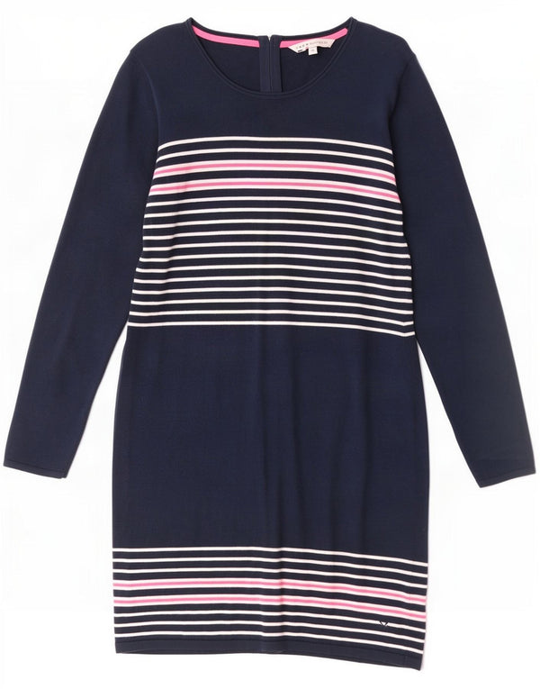 Crew Clothing Womens Long Sleeve Jumper Dress UK 16 Large Navy Blue Striped