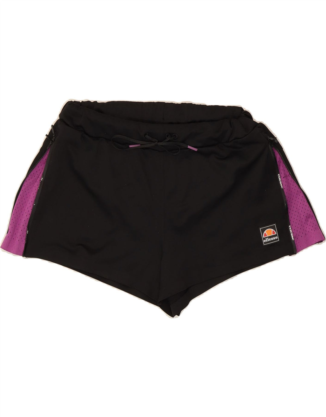 ELLESSE Womens Graphic Sport Shorts UK 12 Medium Black Colourblock Vintage Ellesse and Second-Hand Ellesse from Messina Hembry 