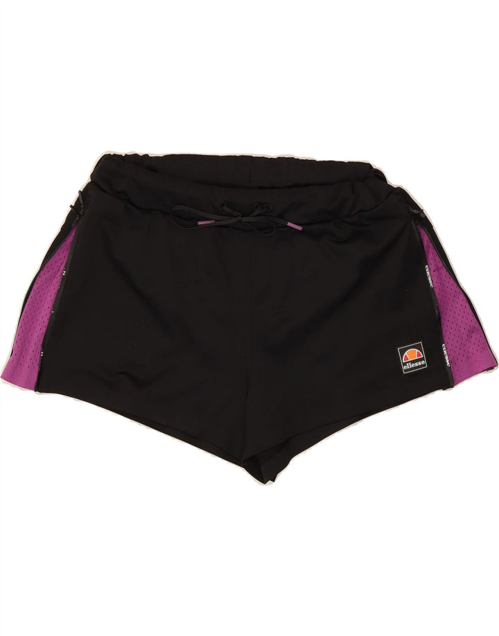 ELLESSE Womens Graphic Sport Shorts UK 12 Medium Black Colourblock Vintage Ellesse and Second-Hand Ellesse from Messina Hembry 