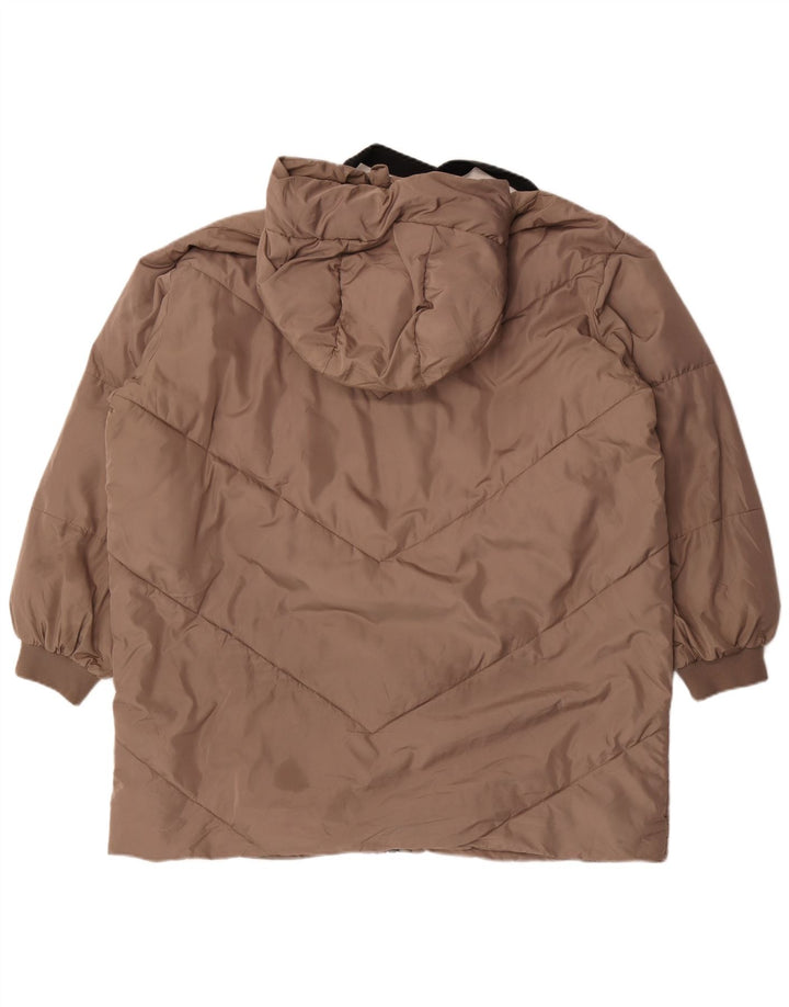 Женское длинное стеганое пальто с капюшоном Zara UK 18 XL, коричневый полиэстер