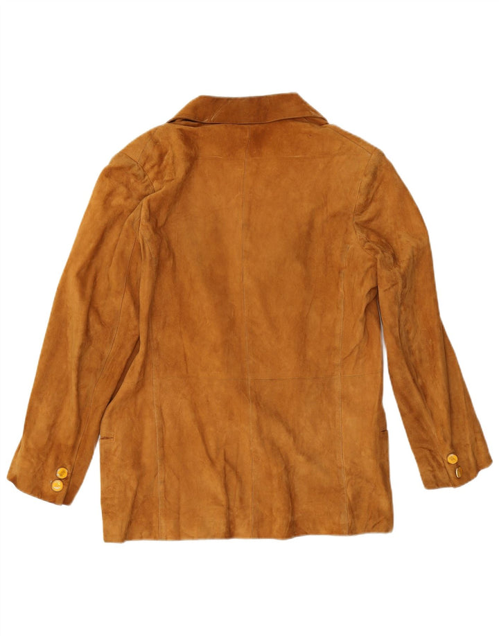 Винтажный женский замшевый пиджак на 2 пуговицах, Великобритания 12, средний бежевый кожаный пиджак