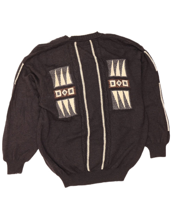 UMBERTO BILANCIONI Мужской джемпер с v-образным вырезом 2XL, серый, шерсть с геометрическим рисунком