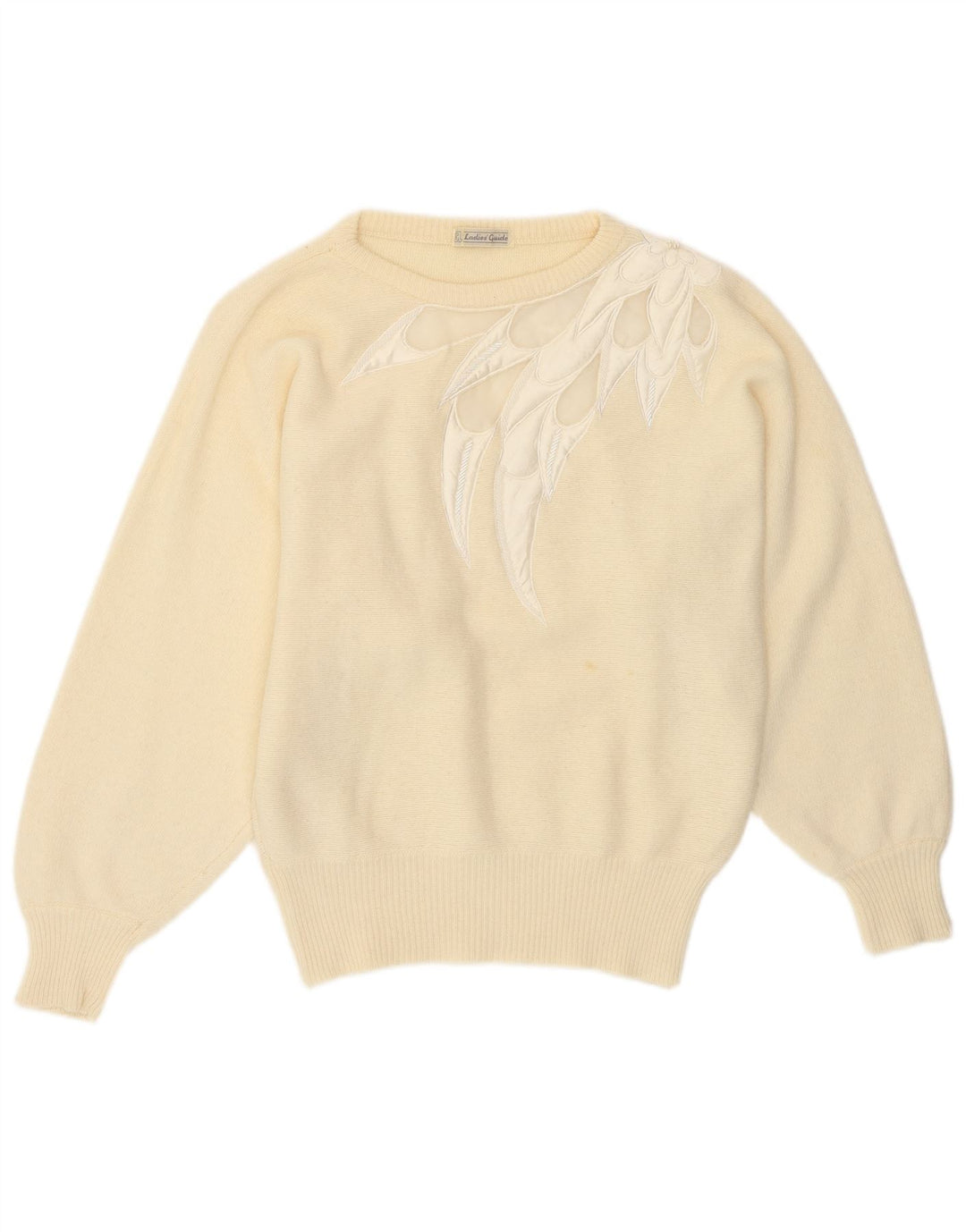 VINTAGE Womens Batwing Crew Neck Jumper Sweater UK 14 Medium Off White