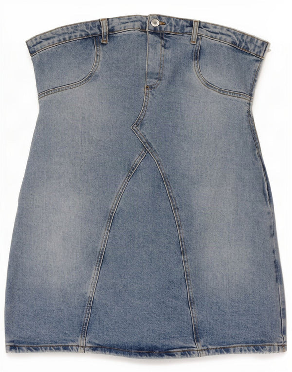 Женское джинсовое мини-платье без бретелек Zara UK 18 XL, синее, хлопок