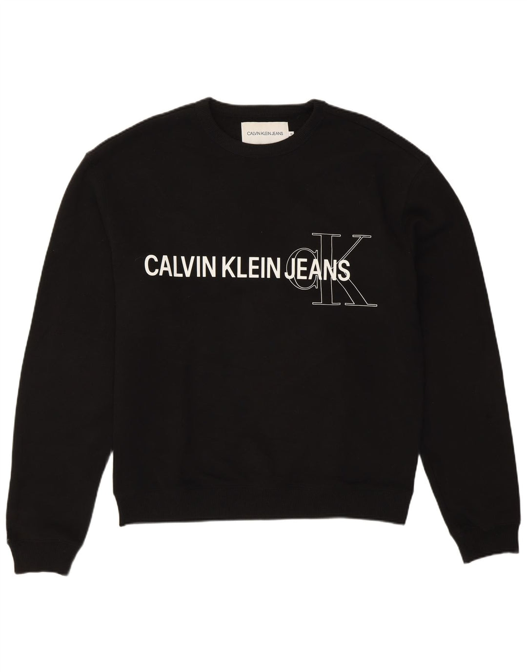 Мужской свитшот с рисунком Calvin Klein Jeans, джемпер среднего размера, черный, хлопок