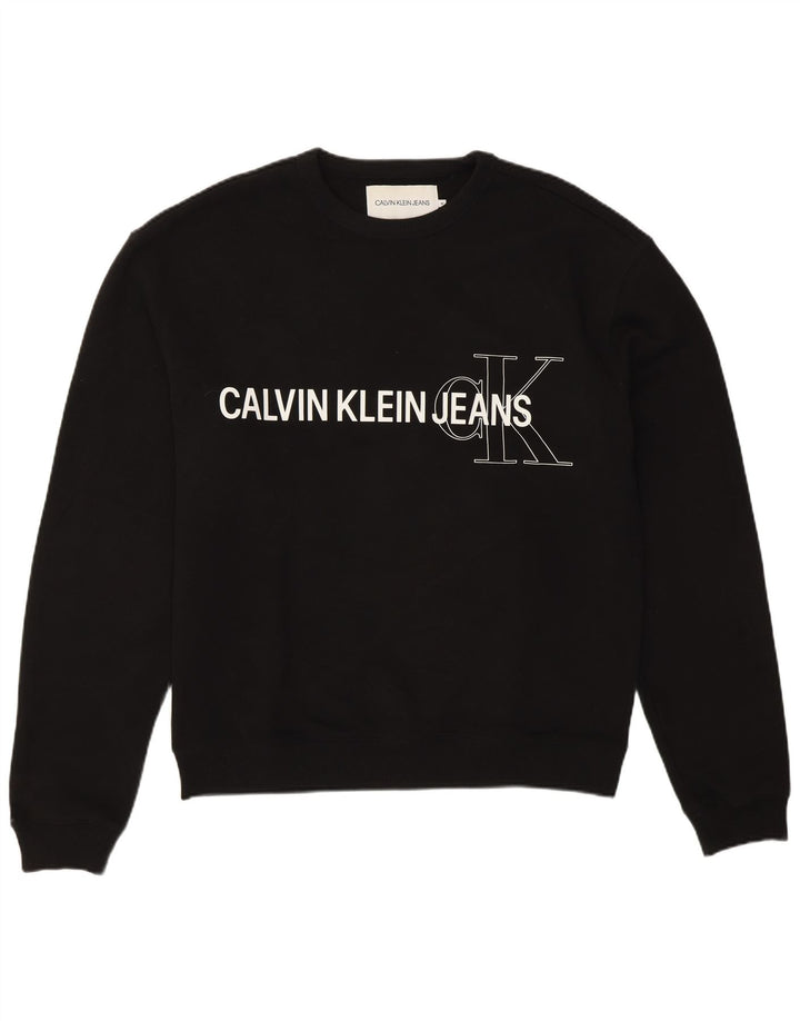 Мужской свитшот с рисунком Calvin Klein Jeans, джемпер среднего размера, черный, хлопок