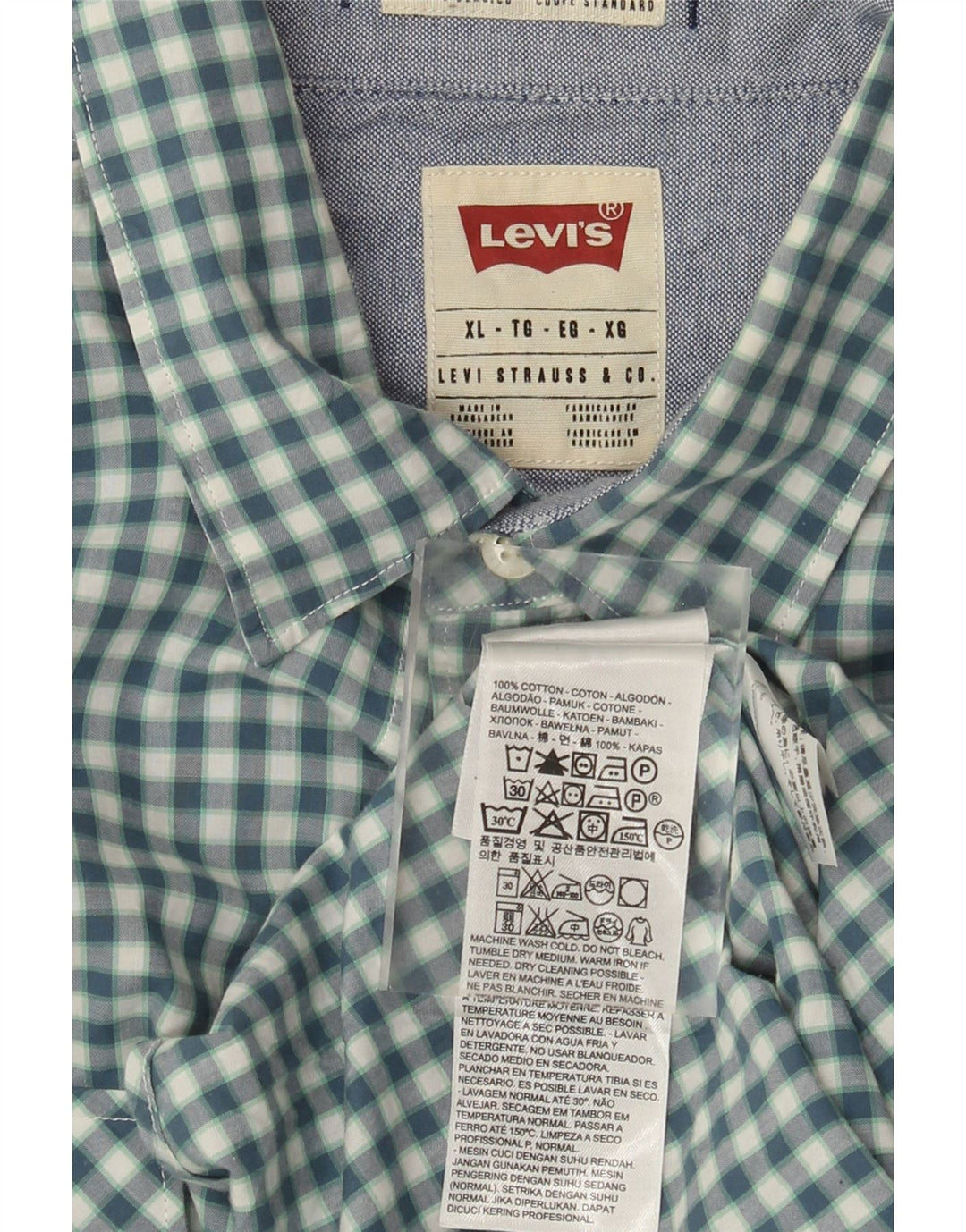 Мужская рубашка стандартного кроя Levi's XL, синяя, хлопок в мелкую клетку