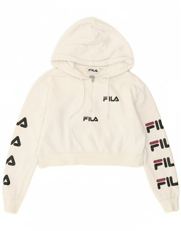 Женский укороченный джемпер с капюшоном Fila Oversized с рисунком UK 4 XS, белый хлопок