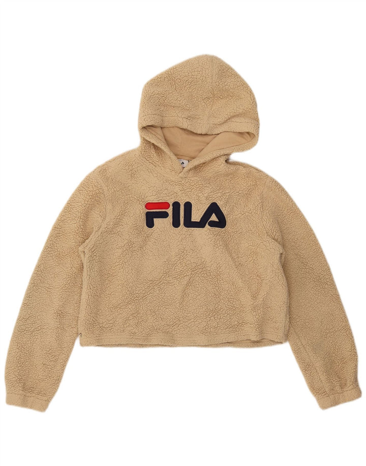 Женский укороченный флисовый джемпер FILA с графическим рисунком UK 16, большой размер, бежевый полиэстер