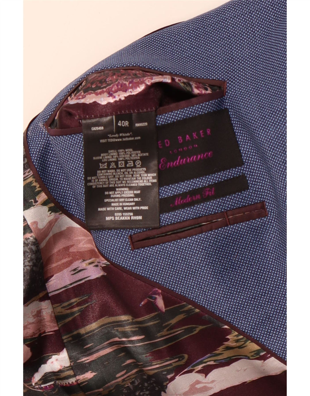 Мужской пиджак современного кроя с двумя пуговицами TED BAKER, Великобритания 40, большой синий в пятнистый цвет