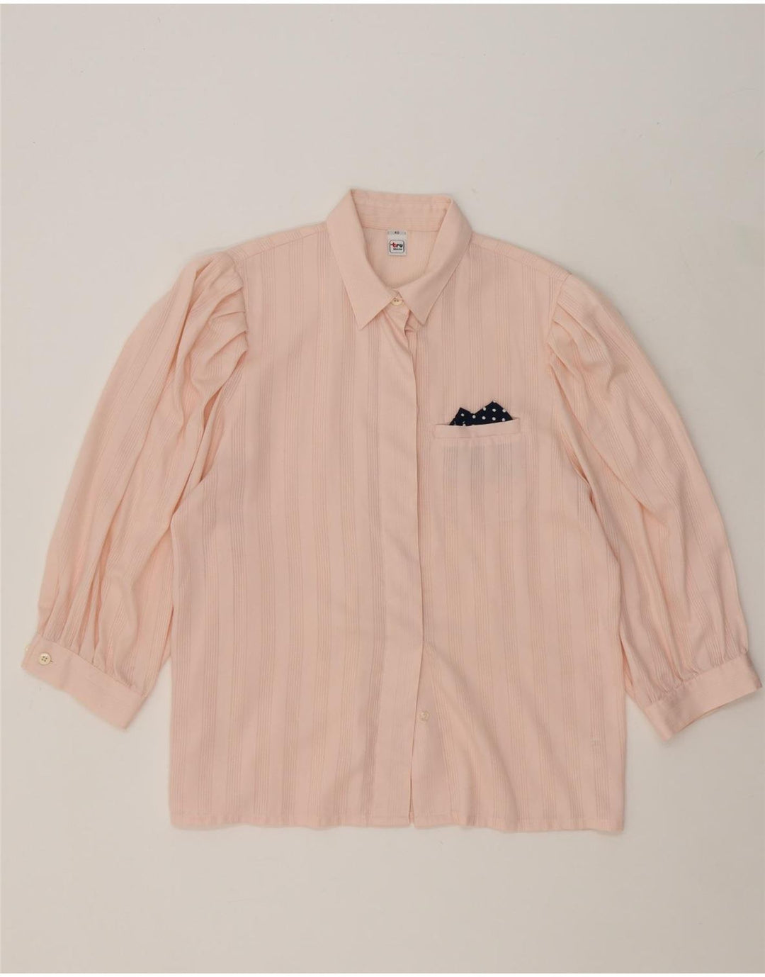 VINTAGE Womens 3/4 Sleeve Shirt Blouse EU 40 Medium Pink Striped Polyester Vintage Vintage and Second-Hand Vintage from Messina Hembry 