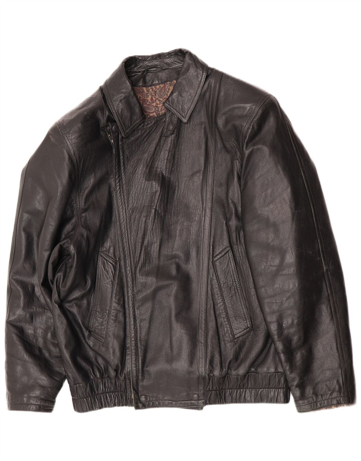 Винтажная мужская кожаная куртка UK 36 маленькая черная кожаная