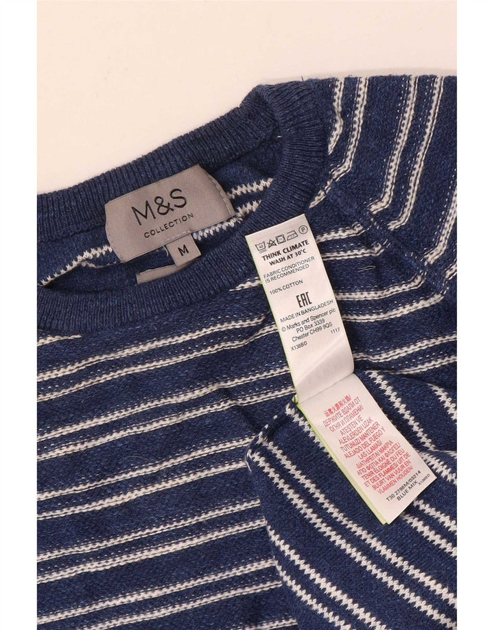 Мужской джемпер с круглым вырезом Marks & Spencer, средний темно-синий в полоску