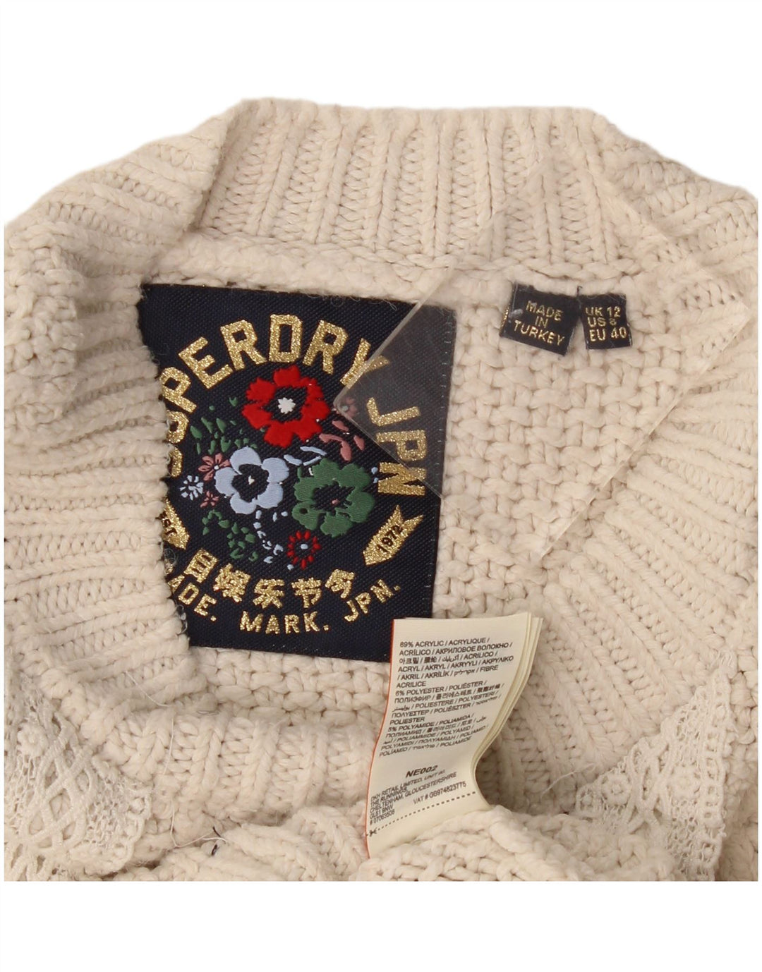 Женский свободный джемпер с круглым вырезом Superdry UK 12, средний, белый цвет